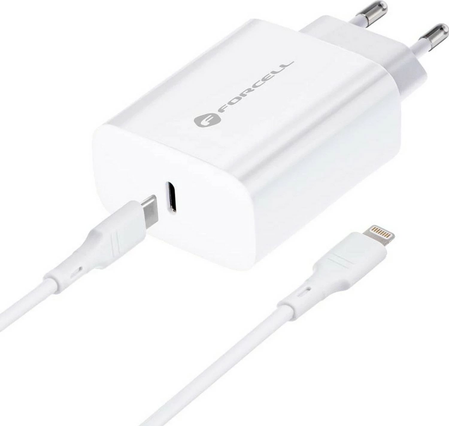 Hitri polnilec 20W za Apple, Forcell F-ENERGY TFK-TC-20WPD, USB Type-C, kabel Type-C na Lightning, bel