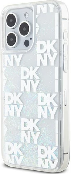 Ovitek z tekočim bleščicami DKNY Multilogo za iPhone 15 Pro Max, bel