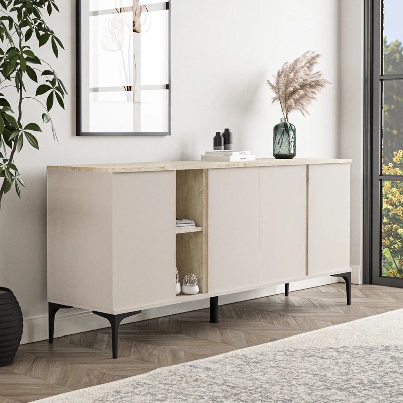 Komoda sivo-bež, marmorni videz površine, Vetine, 180x45x80 cm