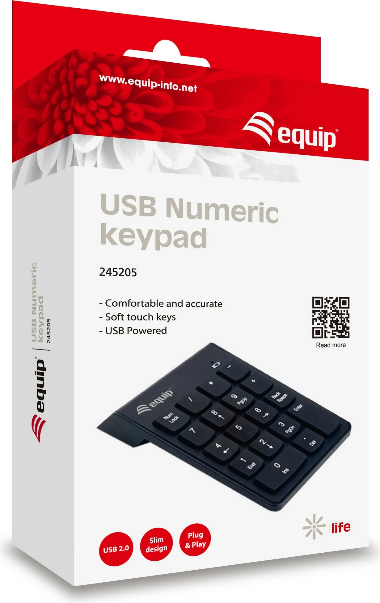 Numerična tipkovnica EQUIP USB, 18 tipk, 1,35 m, črna