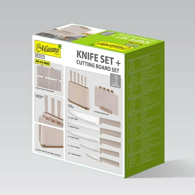 Komplet kuhinjskih nožev z blokom in rezalnimi deskami Maestro MR-1412, bež