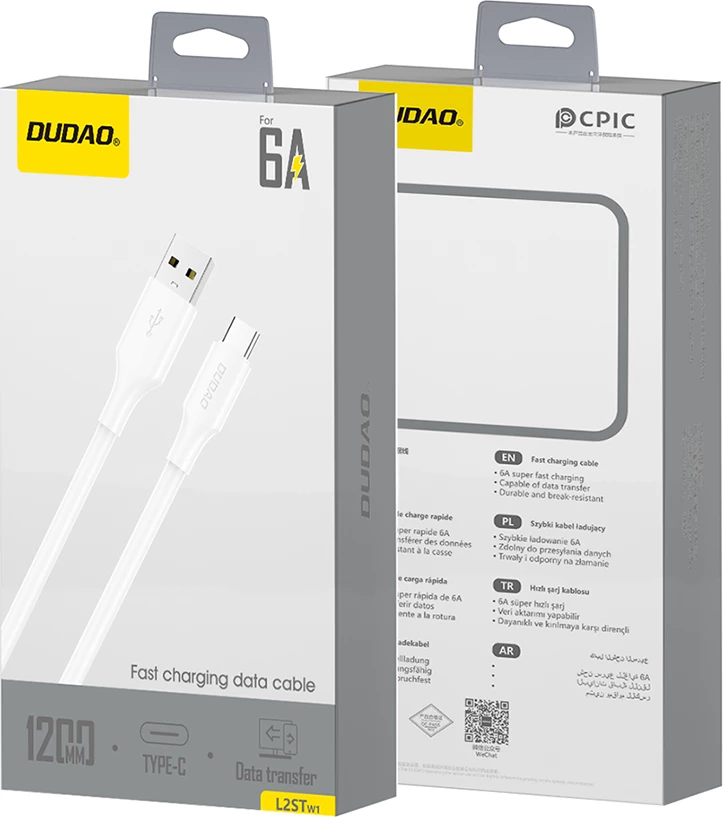 Kabel USB-A na USB-C, 1,2 m, 6 A, Dudao L2sT, bel