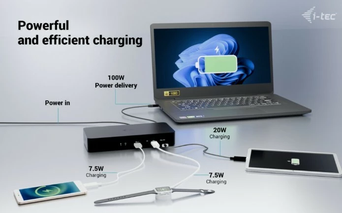 Docking računalniško ohišje i-tec CAINTGDUAL4KDOCPD, 100W Power Delivery, črn