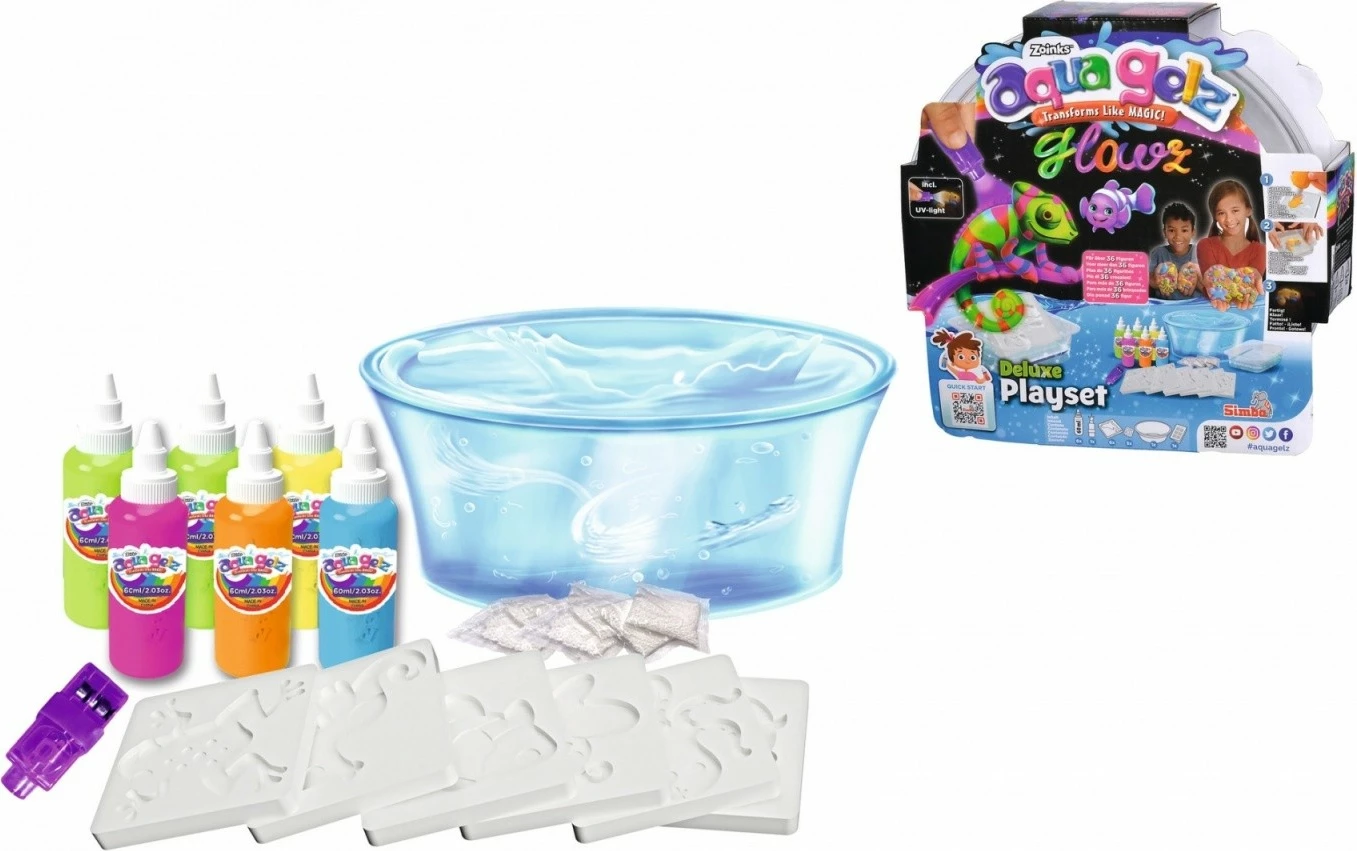 Kreativni set Aqua Gelz Deluxe, sveti v temi, Simba, 6 stekleničk gela, večbarven
