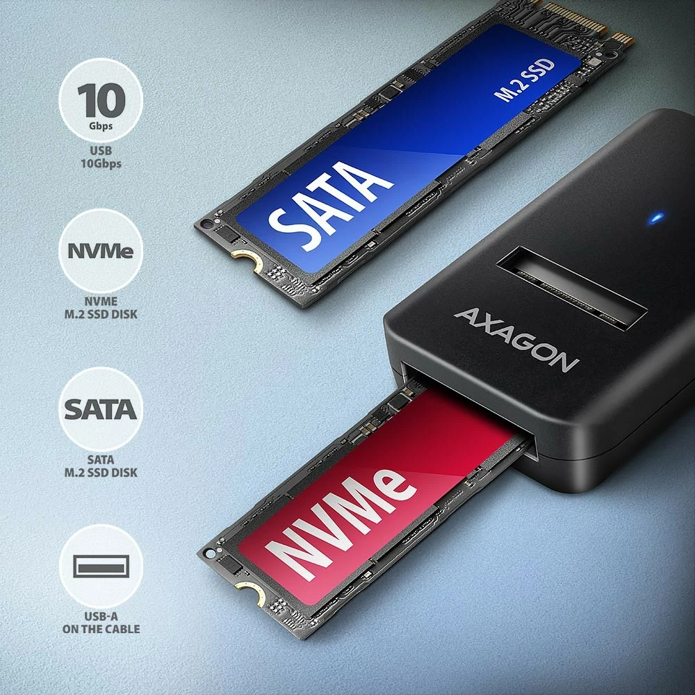 Adapter za SSD M.2 AXAGON ADM2-AM, USB 3.2 Gen 2, 10Gbps, črn