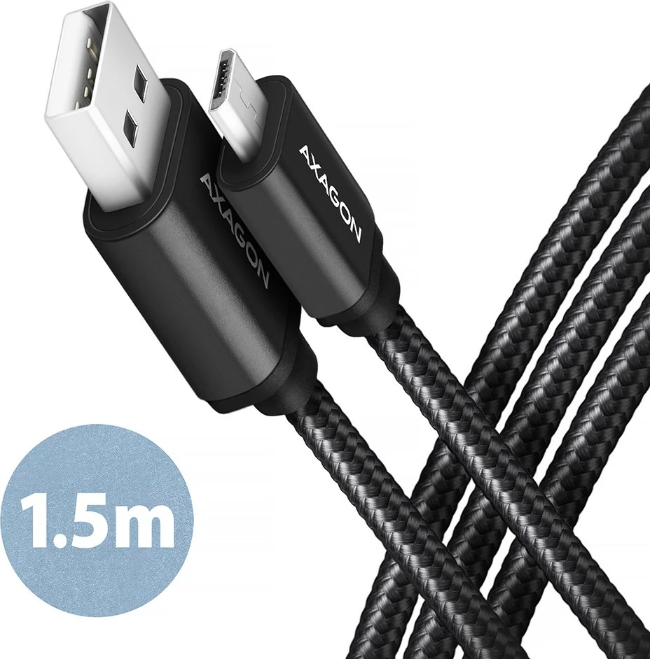 Micro USB kabel za hitro polnjenje in prenos podatkov AXAGON BUMM-AM15AB, 1,5 m, USB 2.0, 2,4 A, črn