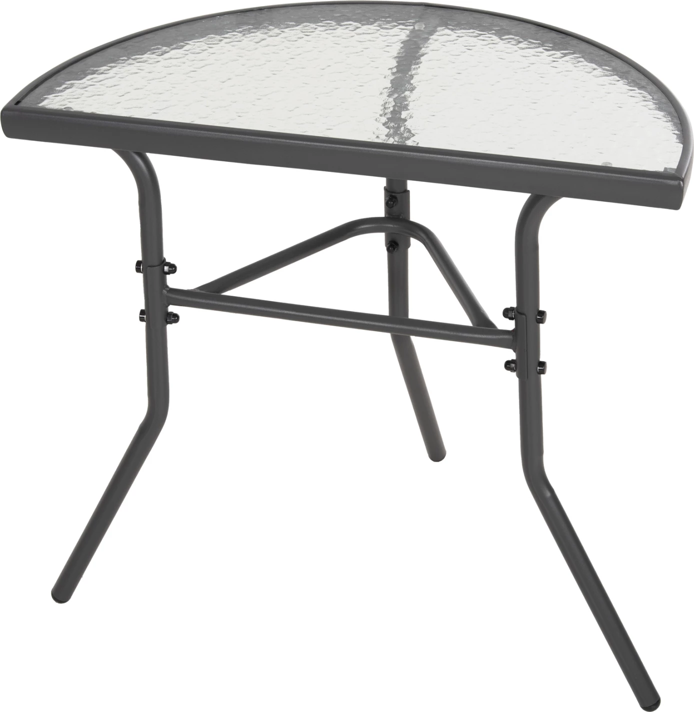 Polkrožna miza LIMA FH5967.01 kovinska v sivi barvi s stekleno ploščo 70x40x64,5H cm