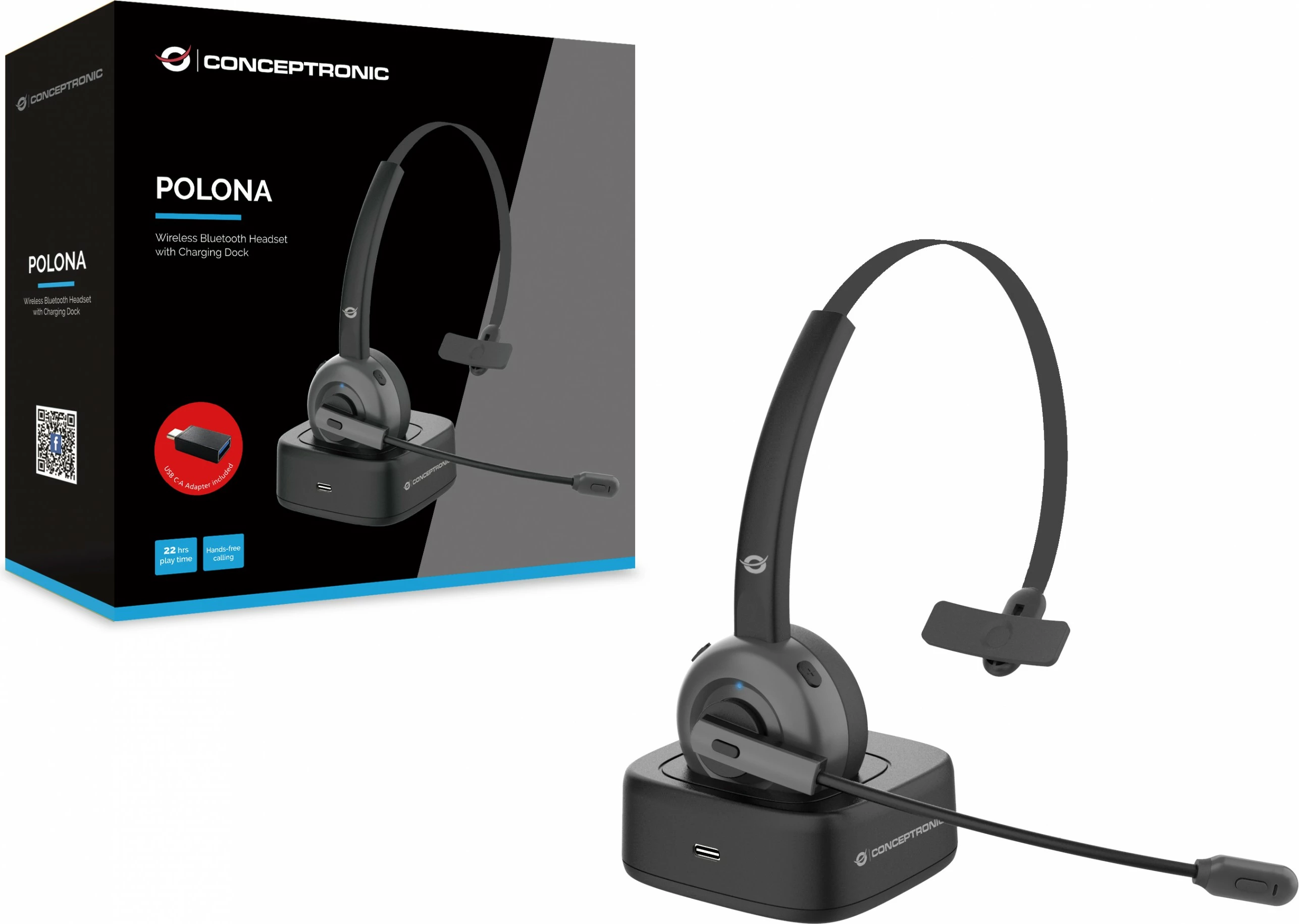 Brezžične slušalke Conceptronic, Bluetooth 5.0, s postajo za polnjenje, črne