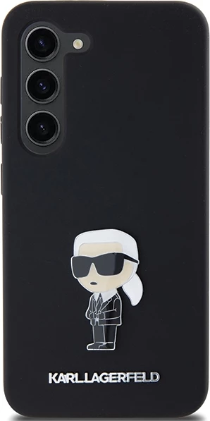 Silikonski ovitek Ikonik z metalnim značkom Karl Lagerfeld za Samsung Galaxy S23+, črn
