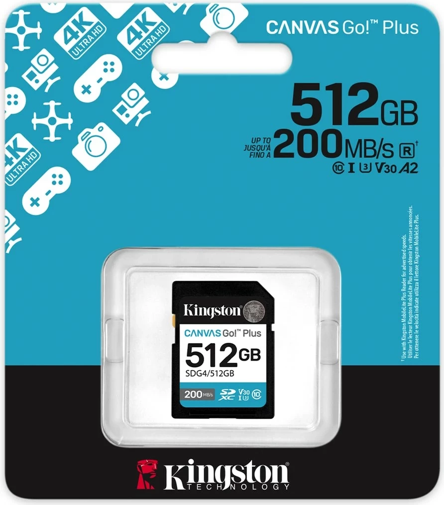 Kartica pomnilnika 512GB Canvas Go! Plus SDXC, Kingston, 200MB/s, črna
