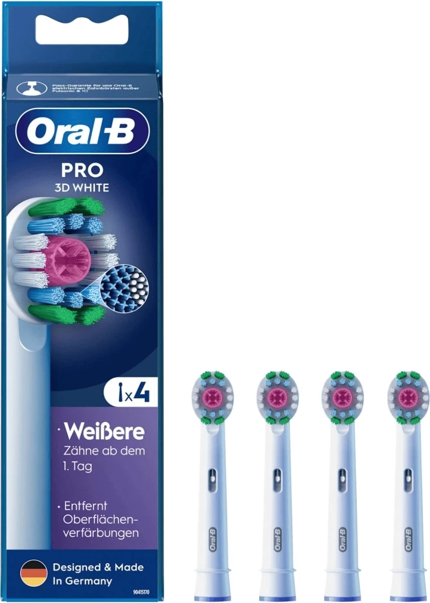 Glava sonične zobne ščetke, Oral-B Pro 3D White 860960, bela, komplet 4 kosov