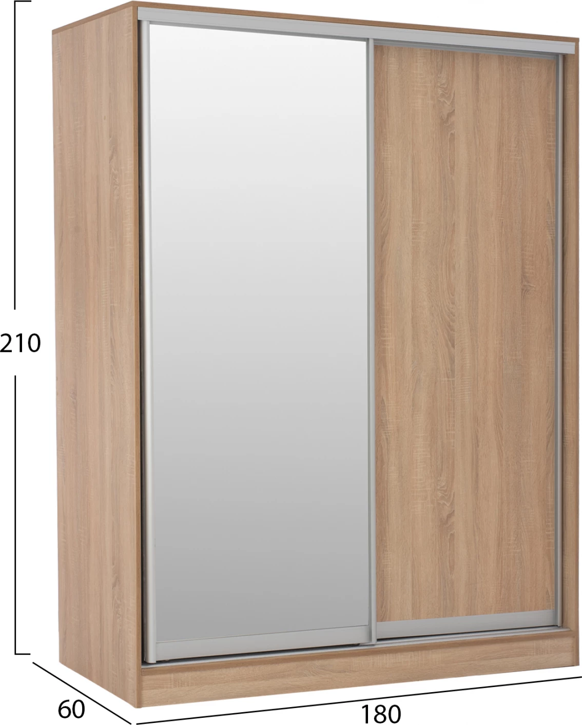 Garderobna omara 180x60x210 drsna vrata z ogledalom sonoma hrast FH2437