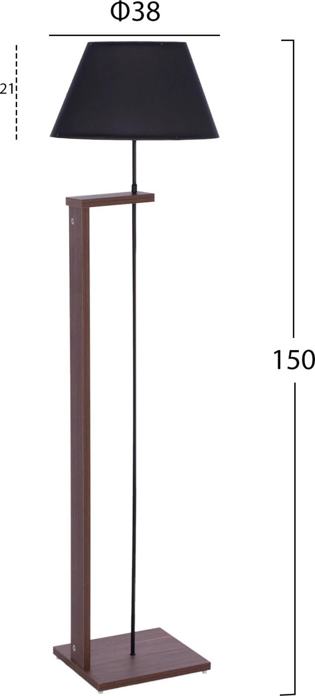 Stoječa svetilka FH7609.02 150CM v barvi oreha MDF, črna kapa