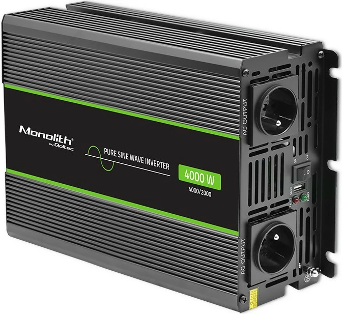 Pretvornik napetosti 2000W/4000W, 24V v 230V, grafit Qoltec Monolith 51939