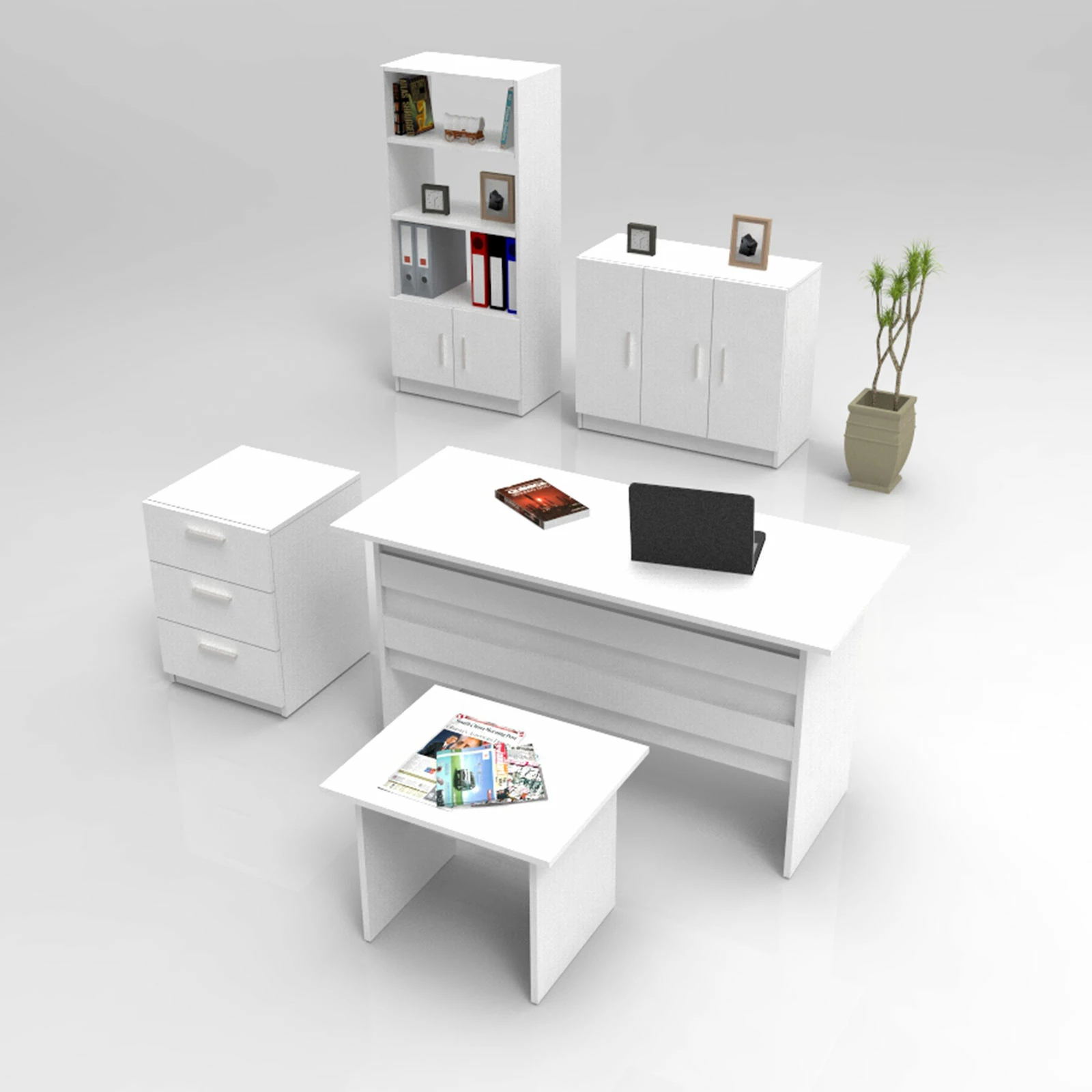 Pisarniški set pohištva Hanah Home Vo14-W, bel