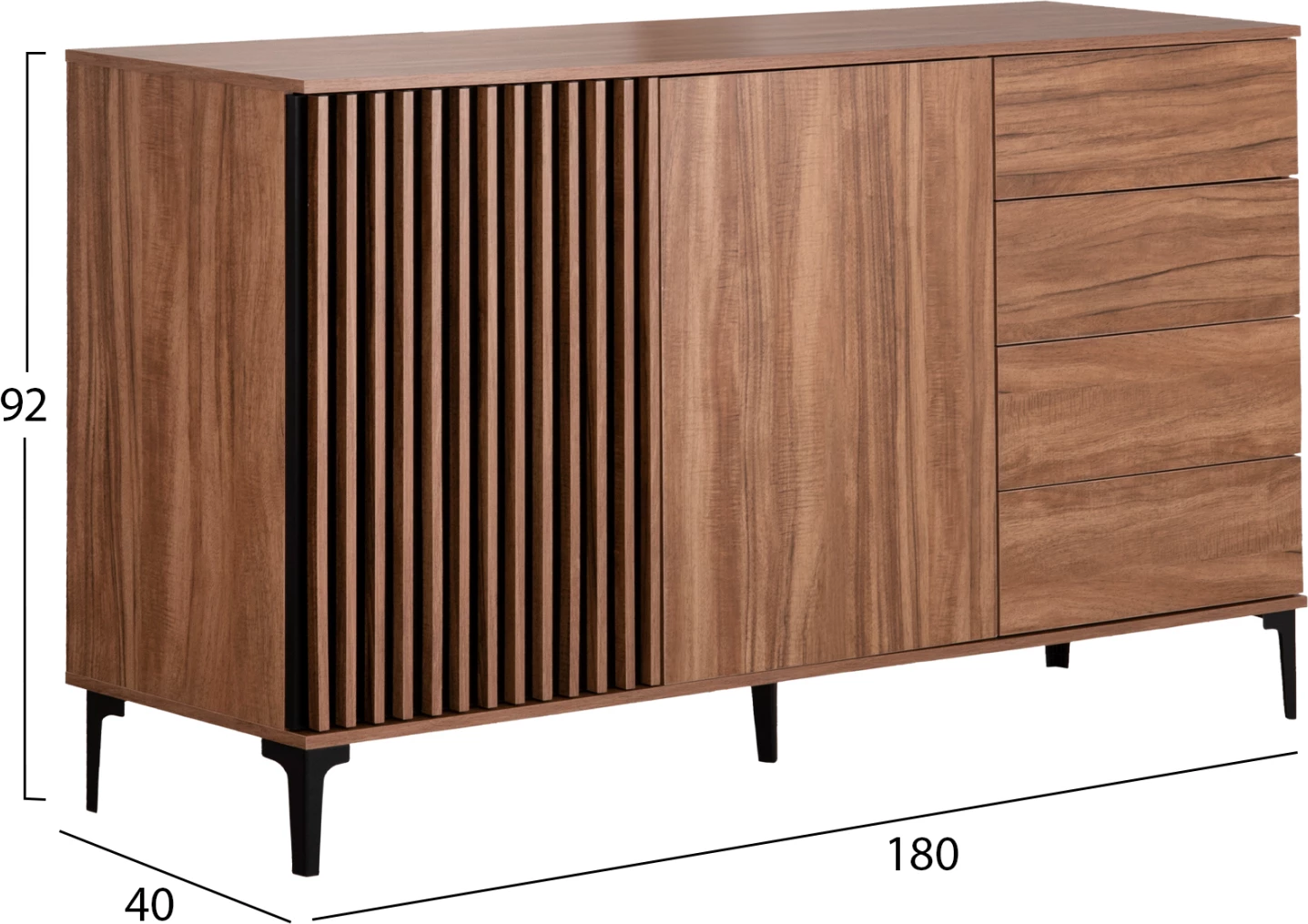 Komoda serije HARRY FH18006.01 melamin v naravni barvi lesa in črni 180x40x92H cm