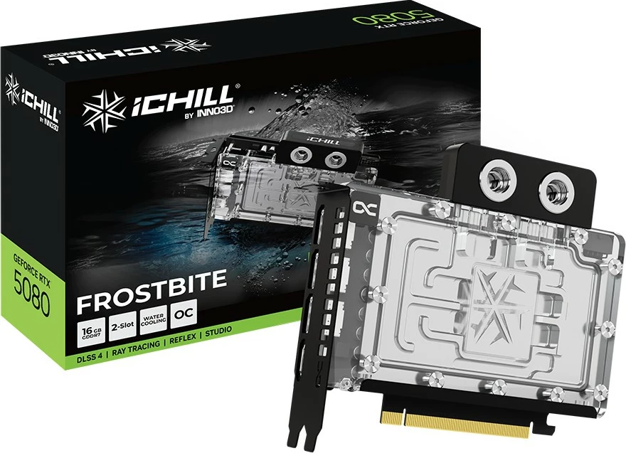 Grafična kartica iChill Frostbite Inno3D RTX5080, 16 GB GDDR7, črno/prosojna