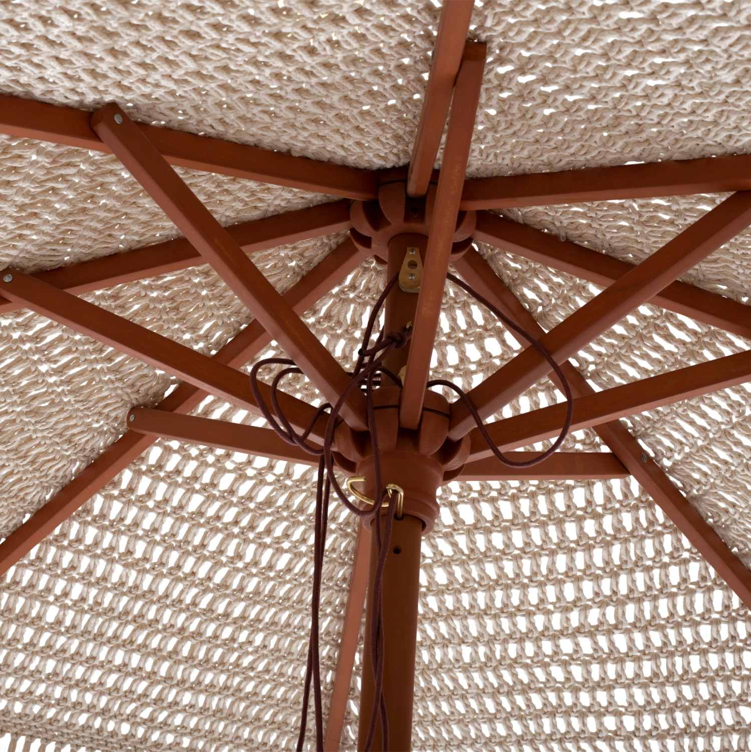 Senčnik makrame, ročno izdelan, bež, leseno ogrodje, Φ2,30 m, FH5779.01