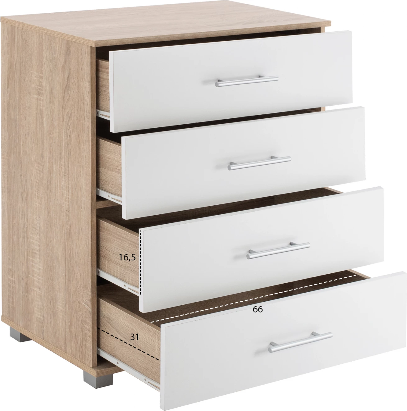 Predalnik iz melamina FH2204.06 s 4 predali Sonama-Bela 75x40x83cm