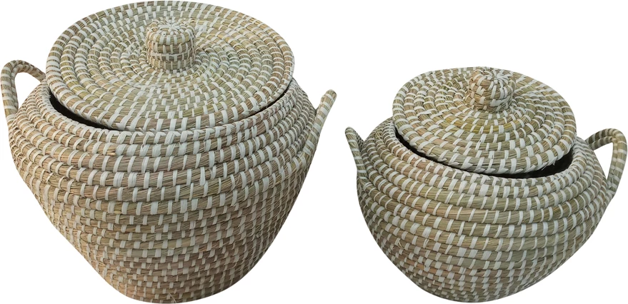 Set košev z pokrovi, 2 kosa, 45x45x30, naravni ratan, PVC ARELI