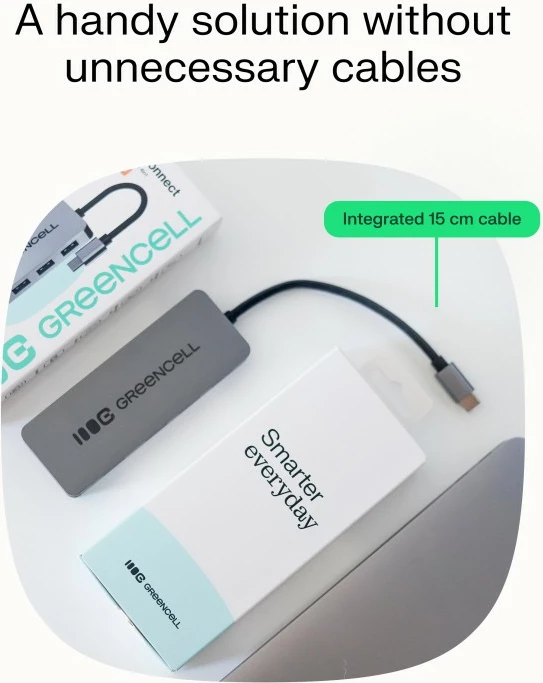 Razdelilec USB-C 4-v-1, Green Cell HUB-GC-C4A, 4x USB-A 3.0 do 5 Gb/s, vgrajen kabel 15 cm, srebrno/črn