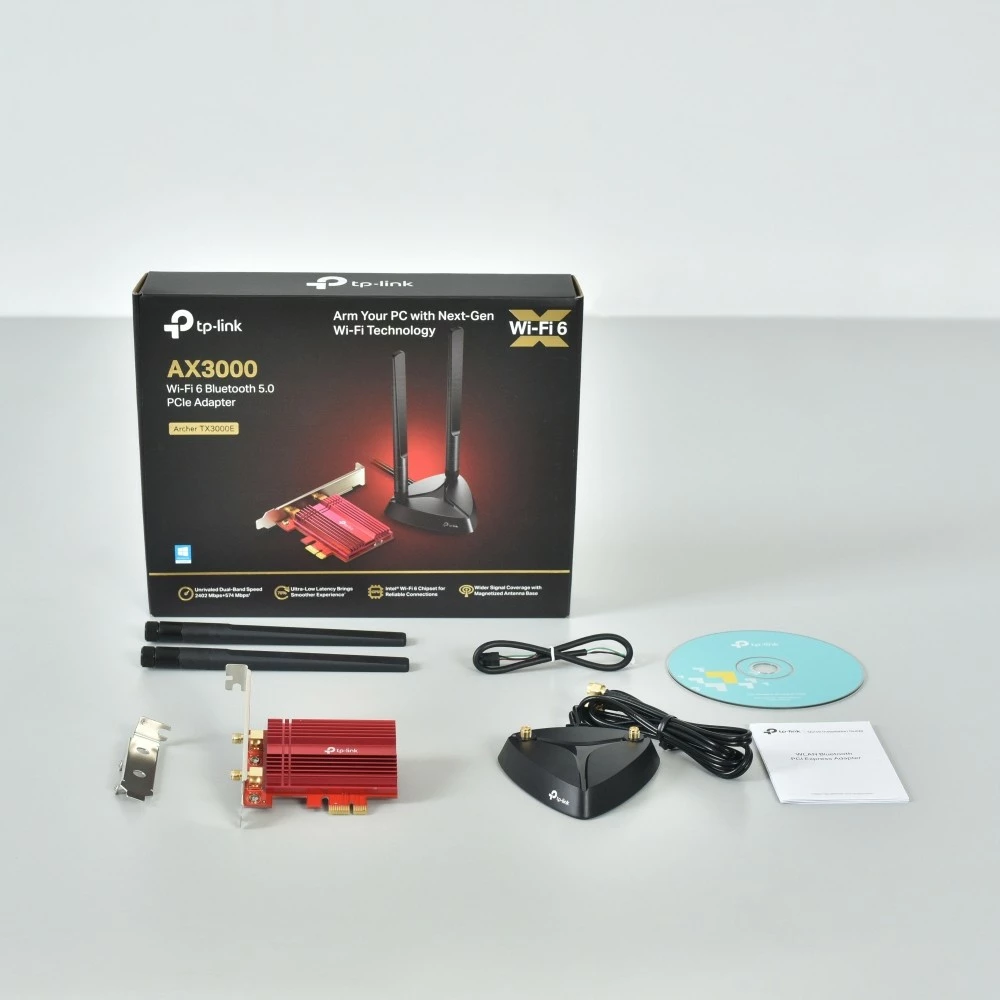Kartica omrežja TP-Link Archer TX3000E, WLAN/Bluetooth, 2402 Mbit/s, črno/rdeča