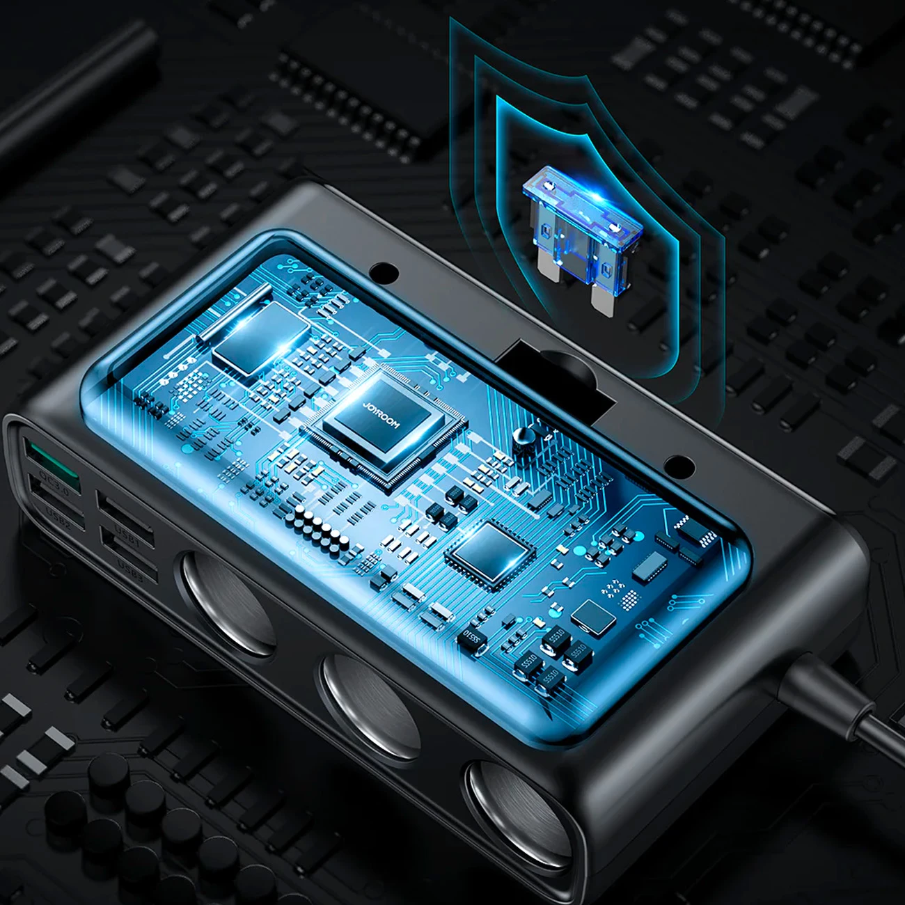 Avtomobilski polnilec Joyroom JR-CL06, 9 izhodov, 154W, 5x USB-A/USB-C, 3x vtičnica za vžigalnik, črn