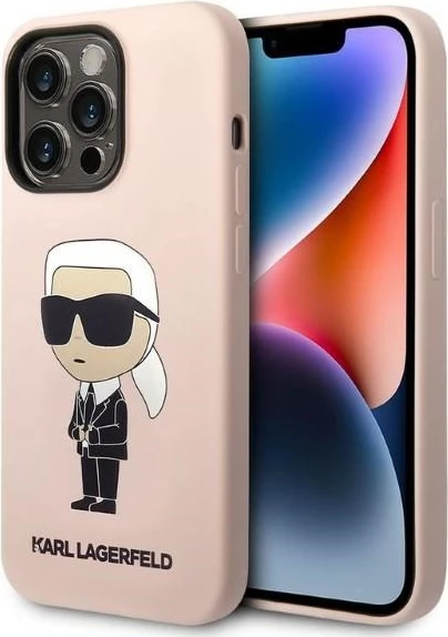 Silikonski ikonični ovitek za iPhone 14 Pro Max, Karl Lagerfeld, roza