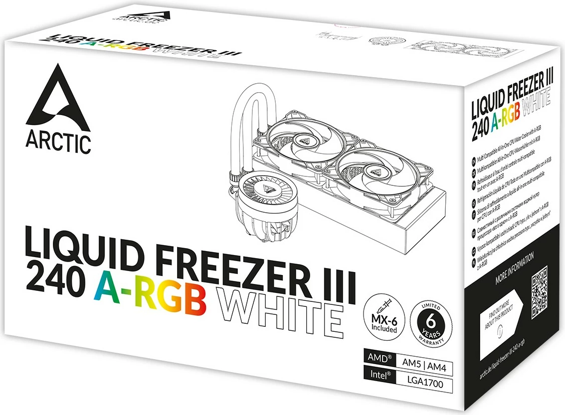 Vodna hladilna enota za CPU ARCTIC Liquid Freezer III 240 A-RGB, 12 cm, 48,82 CFM, bela