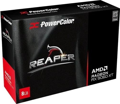 Grafična kartica PowerColor RX9060XT 8G-A, 8 GB GDDR6, AMD Radeon, 2 ventilatorja, črna
