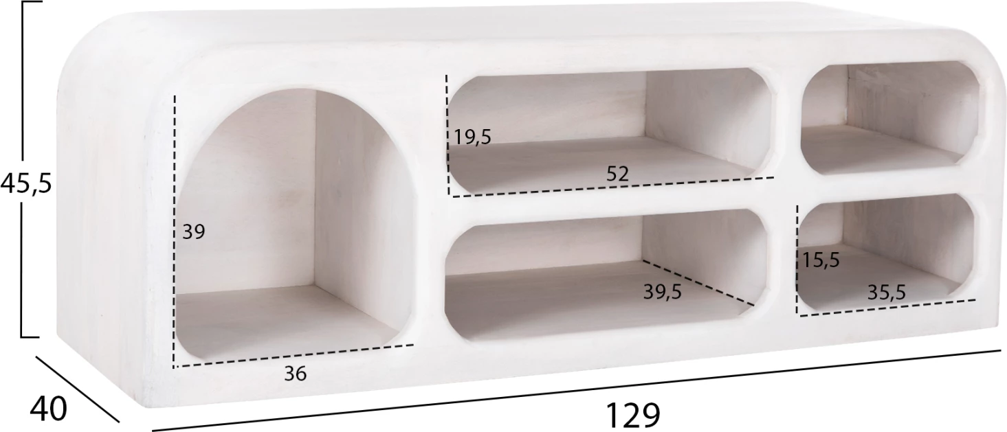 TV omarica HANDYR FH9704 iz masivnega mangovega lesa v beli barvi 130x40x45Hcm