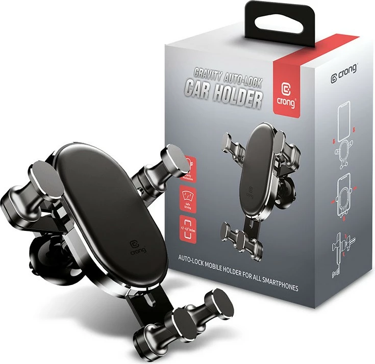 Držalo za telefon za avto CRONG Gravity Car Mount, Auto-Lock, za telefone 4,7–6,5", črno