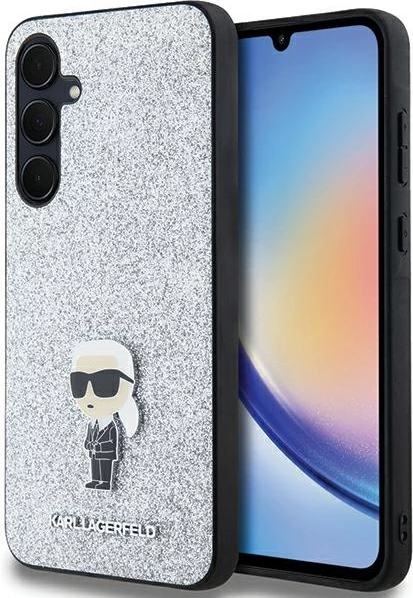 Lesketajoč ovitek Karl Lagerfeld Fixed Glitter Ikonik za Samsung Galaxy A35, srebrn