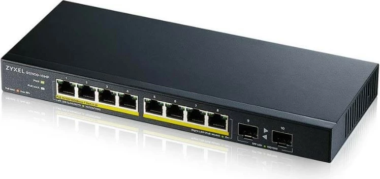 Stikalo 8x Gigabit PoE+, 2x SFP, namizno, črn Zyxel GS1100-10HP-EU0102F