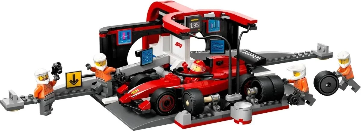 Set za dirke LEGO City, Pit Stop & ekipa za postanek z dirkalnikom Ferrari, rdeč – 60443