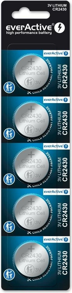 Baterija iz litija everActive CR2430, 3 V, 300 mAh, 5 kosov