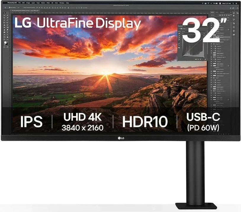 31-palčni 4K IPS zaslon, ergonomski zaslon LG UltraFine Ergo 32UN880K-B, črn