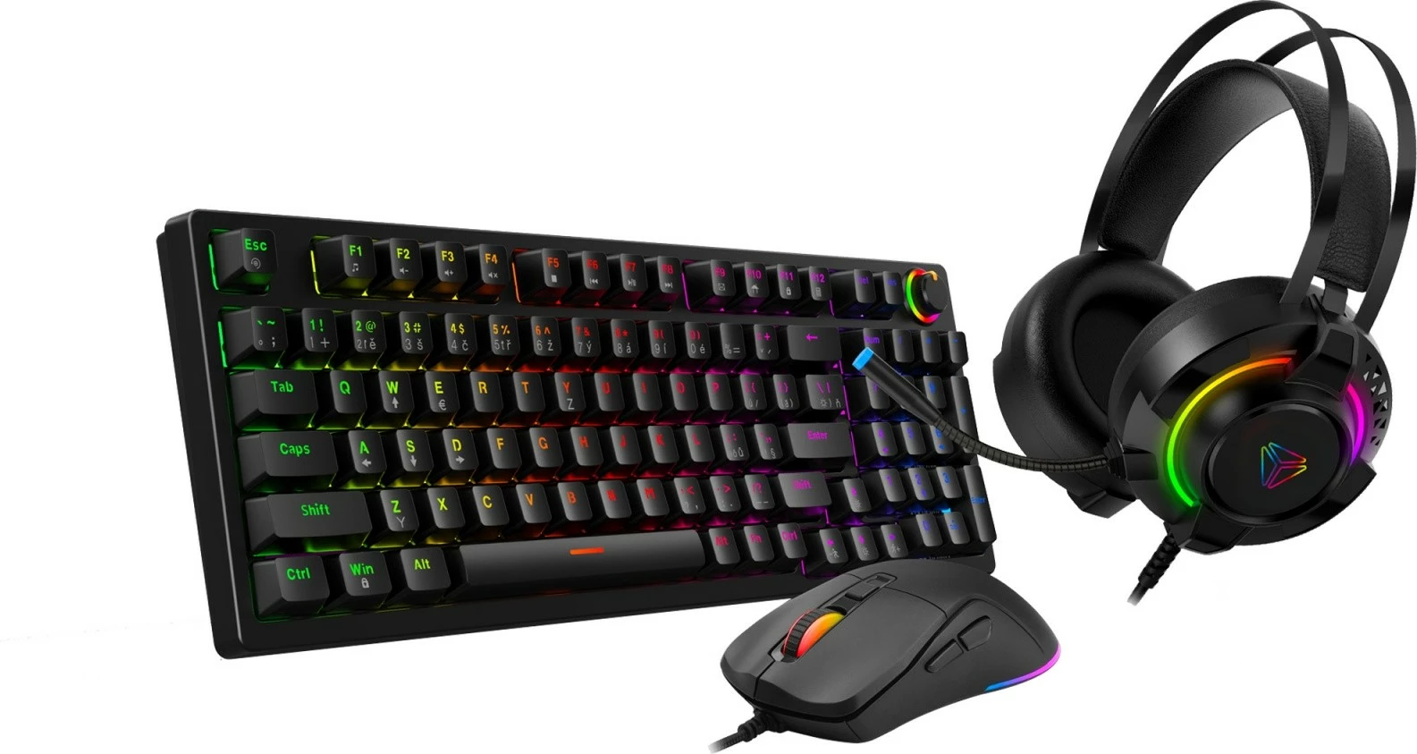Gaming komplet 3-v-1 YENKEE YGS 03 ECLIPSE, mehanska tipkovnica RGB QWERTY, miška do 4200 DPI, slušalke z mikrofonom, USB, črn