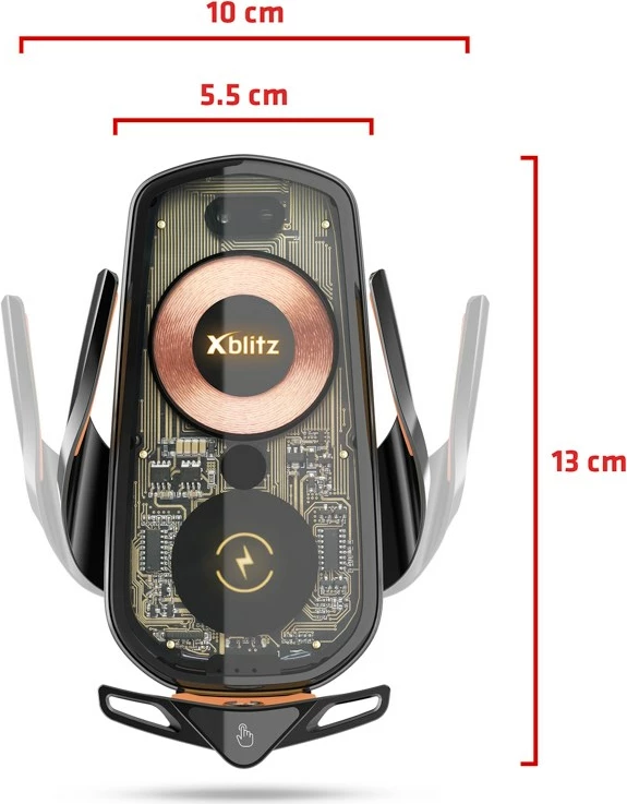Samodejni nosilec za pametni telefon in tablični računalnik, Xblitz FX6 EXCLUSIVE, z brezžičnim polnjenjem, črn