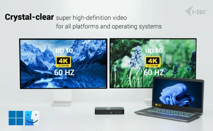 Docking računalniško ohišje i-tec CAINTGDUAL4KDOCPD, 100W Power Delivery, črn