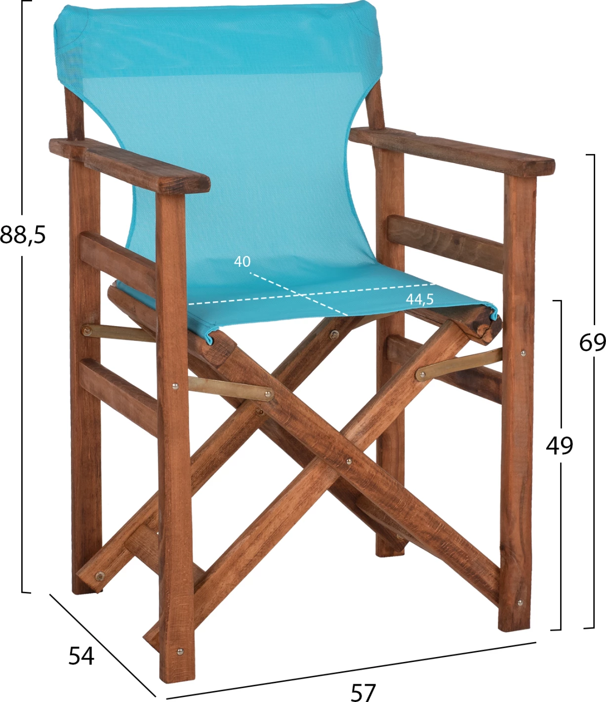 Režiserski stol LIMNOS FH10368.08 v barvi oreha in nebesno modrem textilenu 57x54x88,5 cm