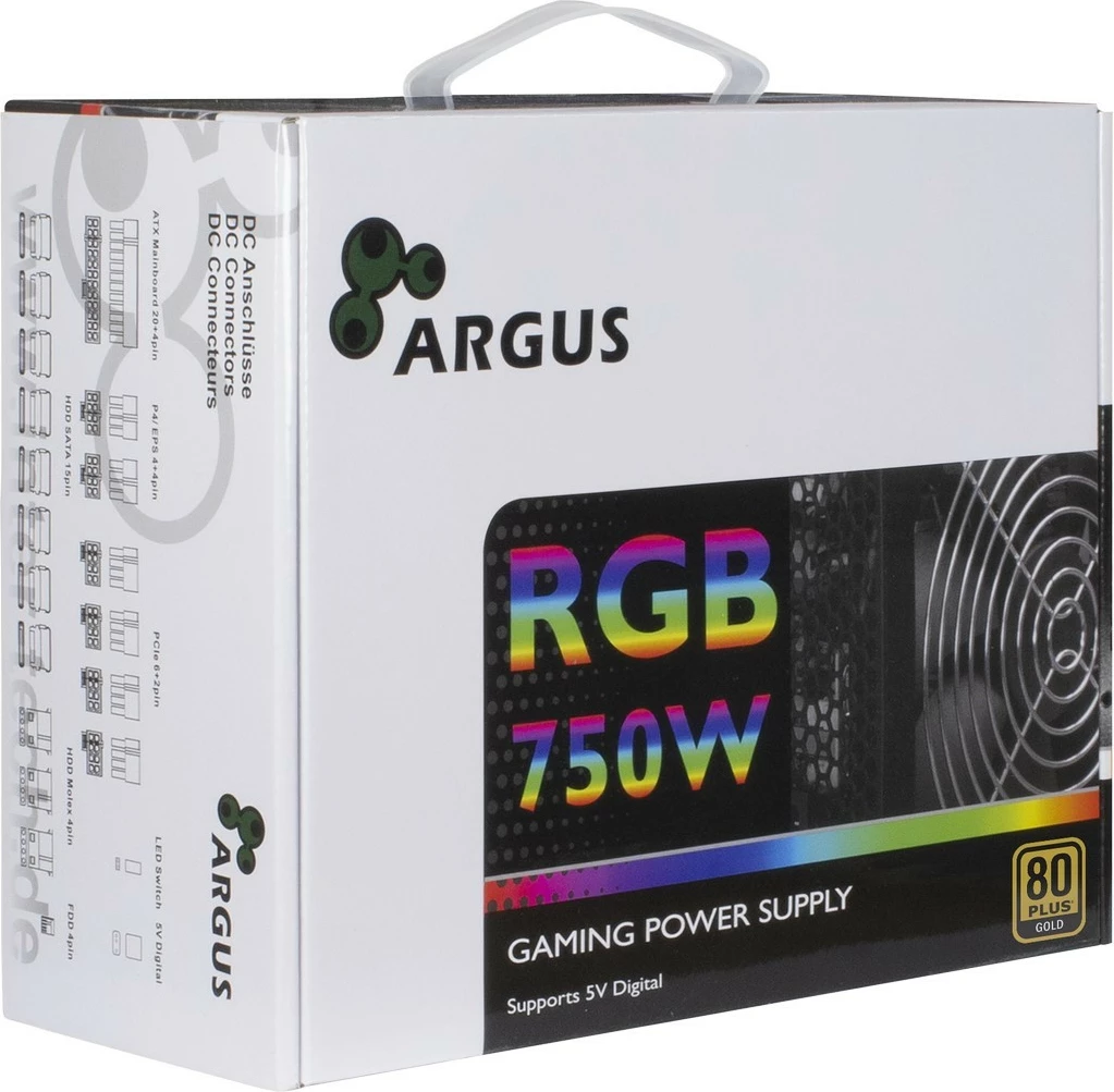 Napajalnik Inter-Tech Argus RGB-750W CM II, 750 W, 80 PLUS Gold, pol-modularen, RGB