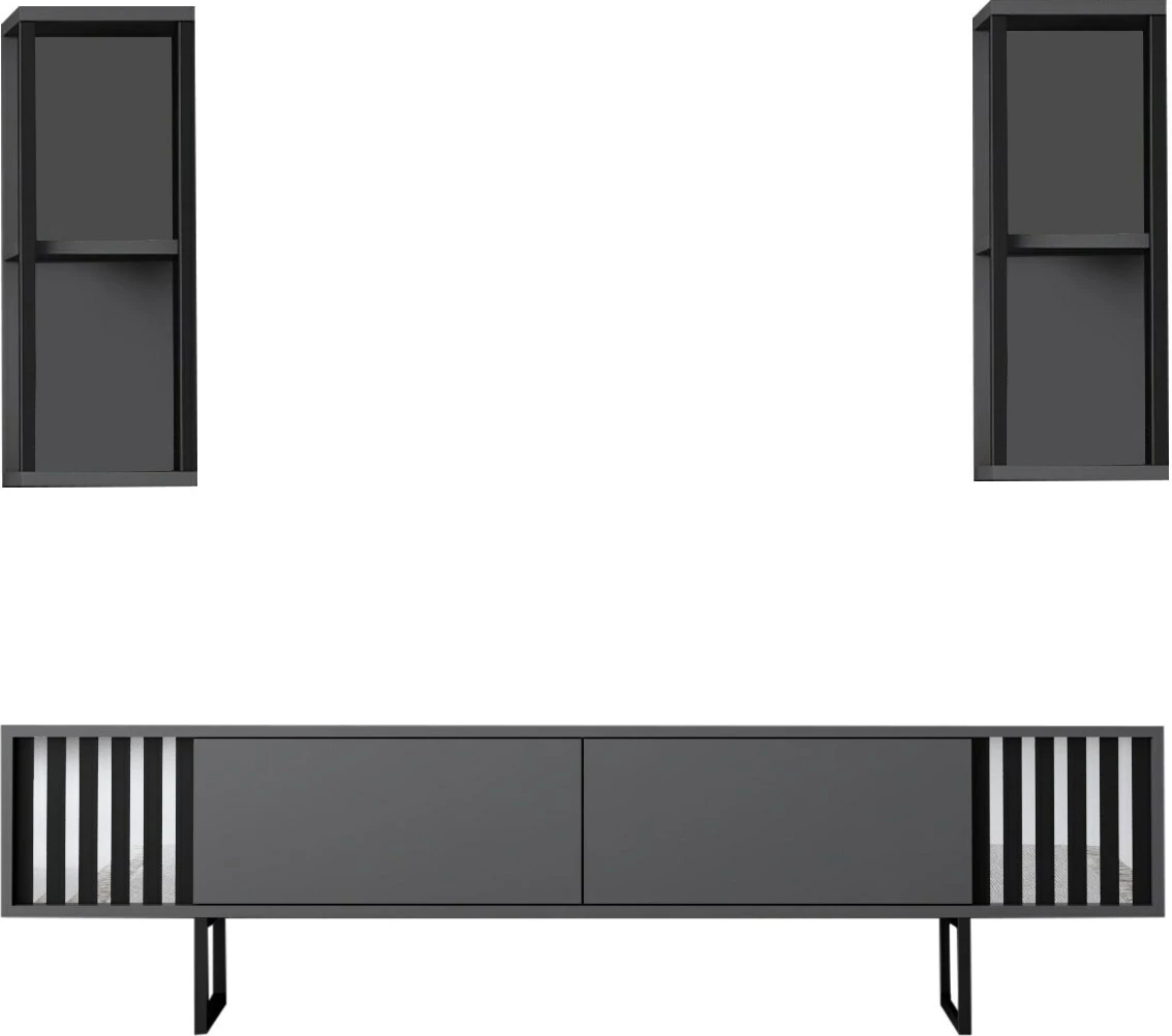 Pohištveni set za dnevno sobo, Chrome Line - Hanah Home, antracit, črn