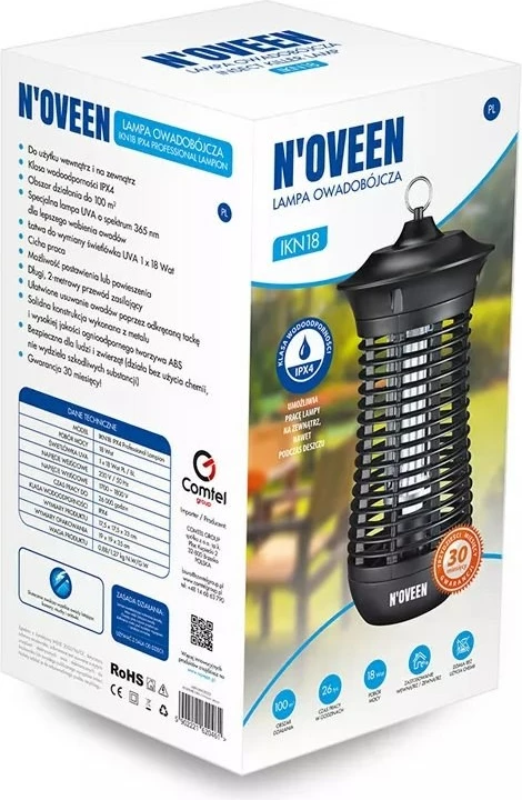 Insekticidna svetilka N'OVEEN IKN18 IPX4, profesionalna, črna