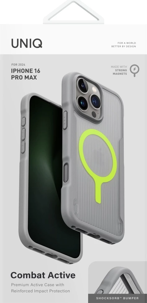 Zaščitni ovitek za iPhone 16 Pro Max UNIQ Combat Active Magclick Charging, siv