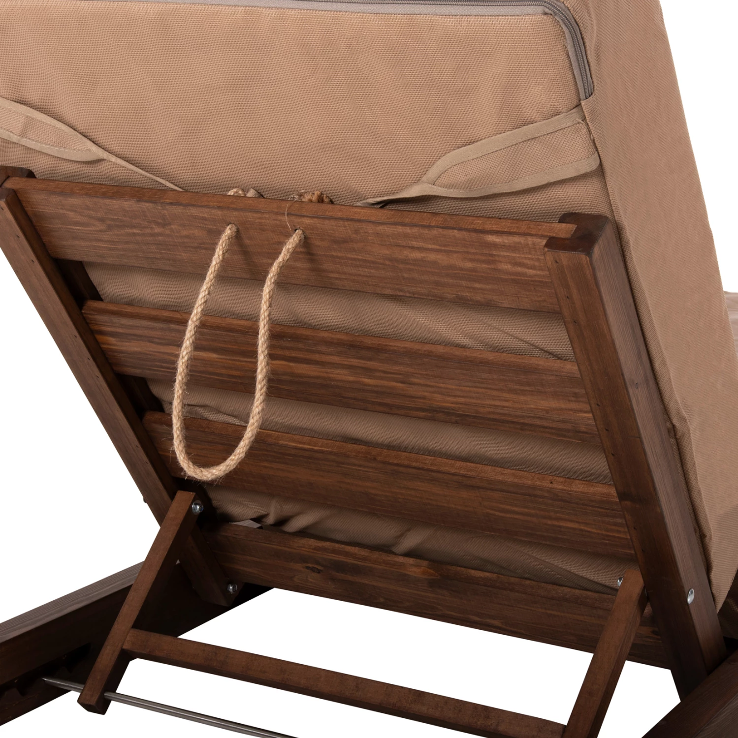 Plažni ležalnik nizki IKARIA FH10622.04 iz borovega lesa v barvi oreha - moka tekstilene - blazina debeline 20 cm
