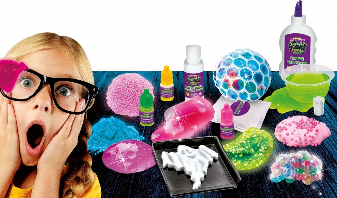 Set za znanstvene poskuse s svetlečim slime-om, Lisciani Crazy Science, 304-PL89239, z različnimi dodatki