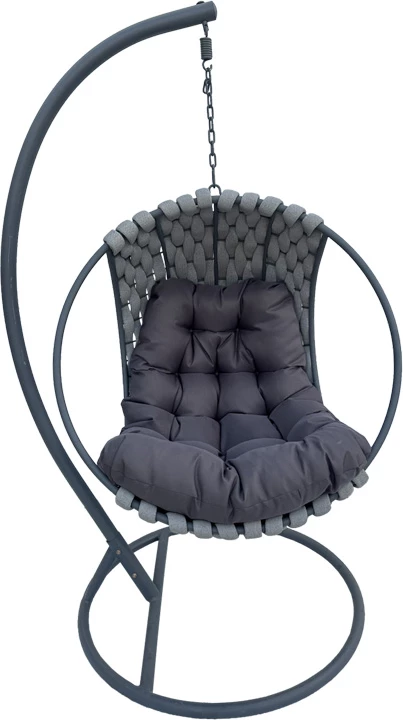 Viseče gugalno sedežno kreslo, Makito, kovinska podlaga, sivo, 100x105x195 cm