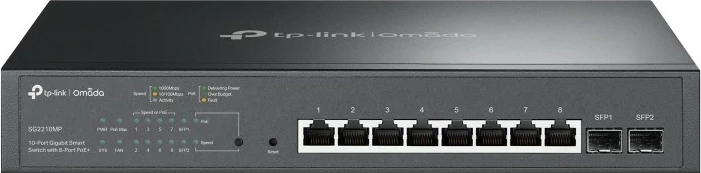 Upravljan omrežni stikalo 10-portni Gigabit, 8-portni PoE+, TP-Link Omada, za montažo v rack 1U