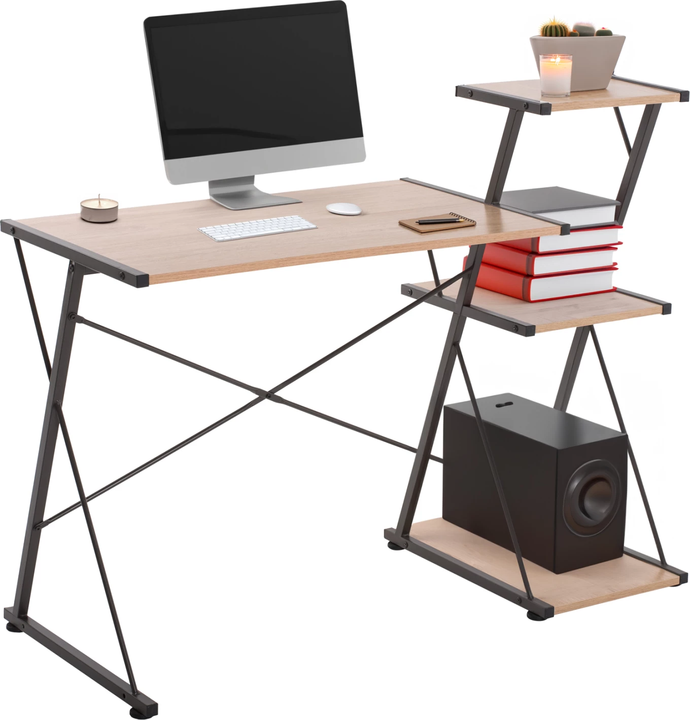 Pisalna miza FH9317 kovinsko črna z MDF namizjem v barvi hrasta 116X48X89,5Hcm